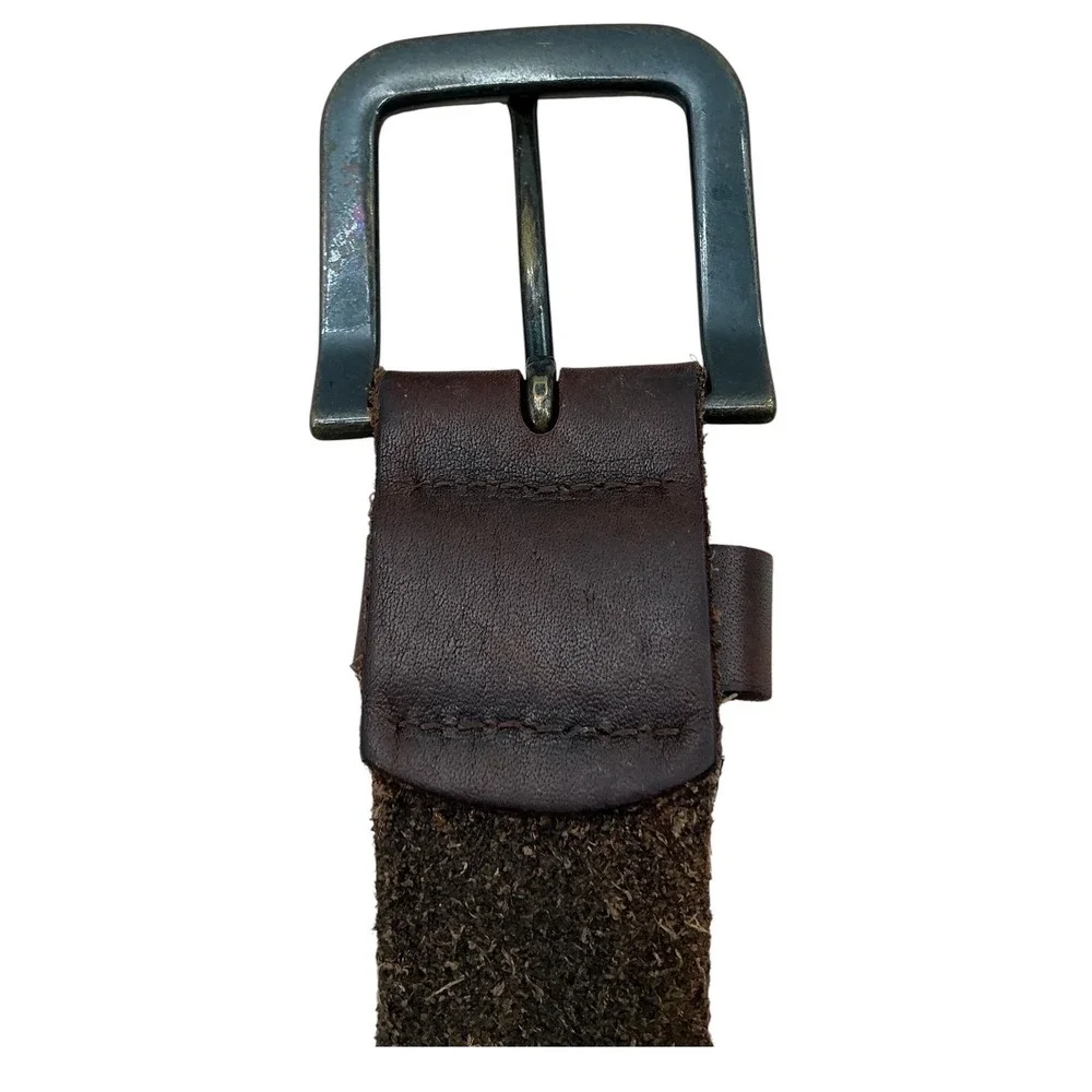 Aeropostale Mens Dark Brown Leather Belt Gunmetal Buckle Casual Rugged Accessory